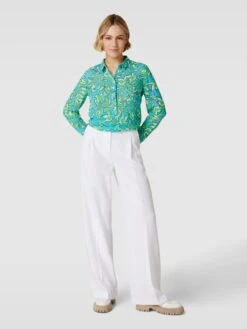 Comma Longbluse Mit Allover-Muster - Aqua Blau