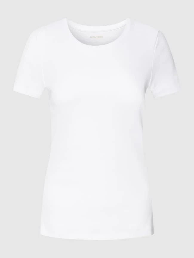 Montego T-Shirt Mit Geripptem Rundhalsausschnitt - Weiß 4 Montego T-Shirt Mit Geripptem Rundhalsausschnitt - Weiß – Bild 2